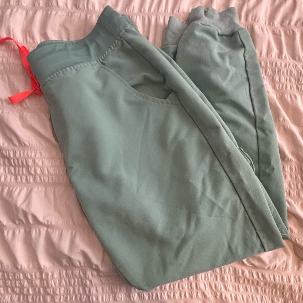 Figs Zamora Seafoam Green Joggers with Orange Drawstring